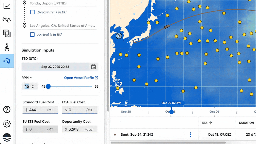 GIF showing a demo of how to adjust voyage inputs in the Wayfinder Voyage Simulator.