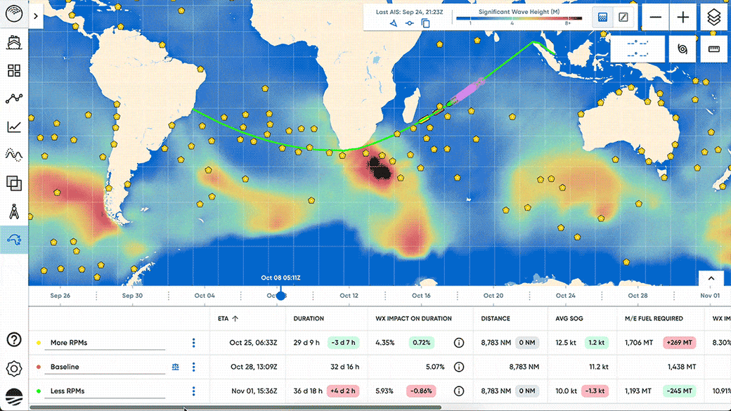 GIF showing a demo of how to view voyage economics in the Wayfinder Voyage Simulator.